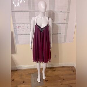Express Red Wine Maroon Flowey Chiffon Spaghetti Strap Trapeze Dress Size M
